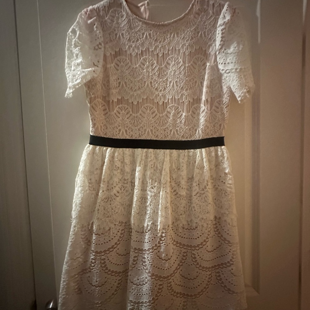 Elegant Lace Dress with Black Belt